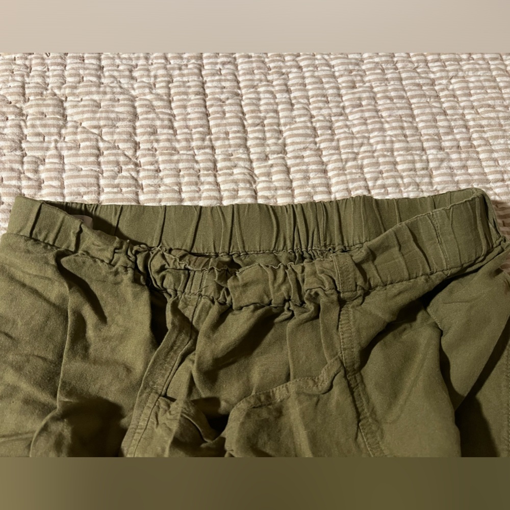 MADEWELL Olive Green Elastic Waist Pull-On Linen Blend Wide-Leg Relaxed Pants L - Picture 8 of 8